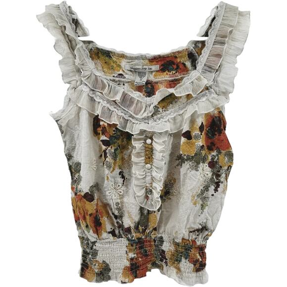 American Rag Tops - American Rag Crochet Ruffle Tank Blouse Floral Button Front Smocked Lace Small